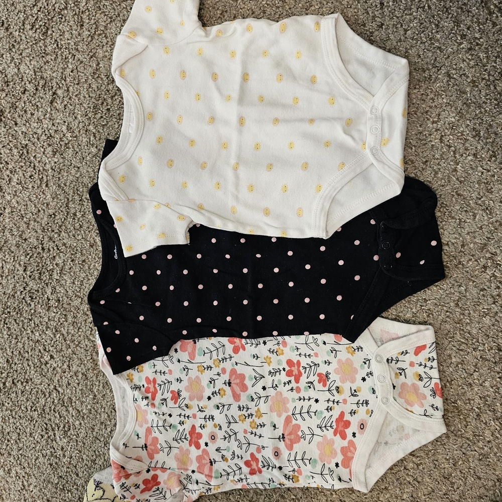 Set of Three Baby Bodysuits - Floral, Polka Dot, and Yellow Dot